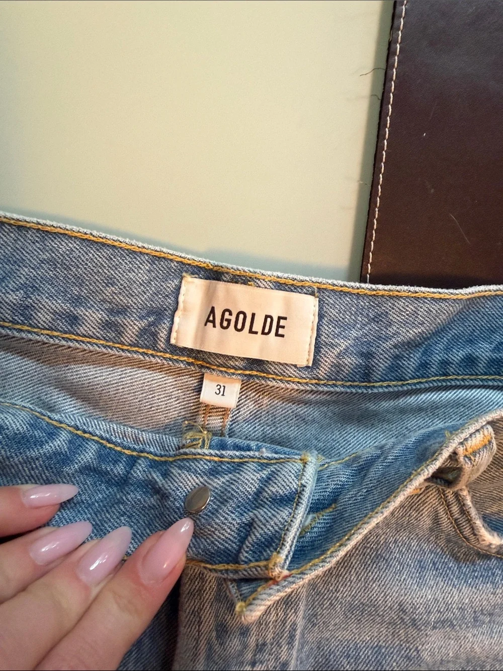 Agolde Light Wash Distressed High-Rise Denim Shorts (Parker Long Short Swapmeet)